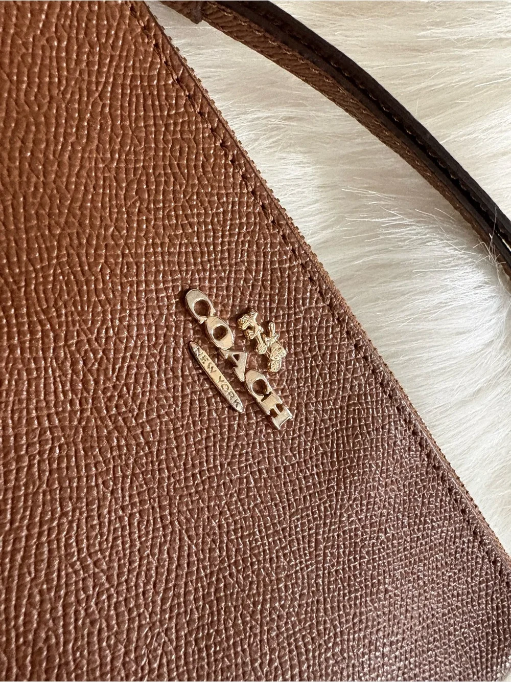 Coach Brown Textured Leather Wristlet with Gold Logo